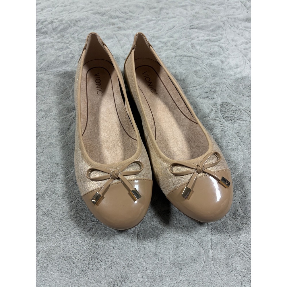 Vionic Minna Ballet Flats Size 10 Gold Tan Comfort Twee Academia